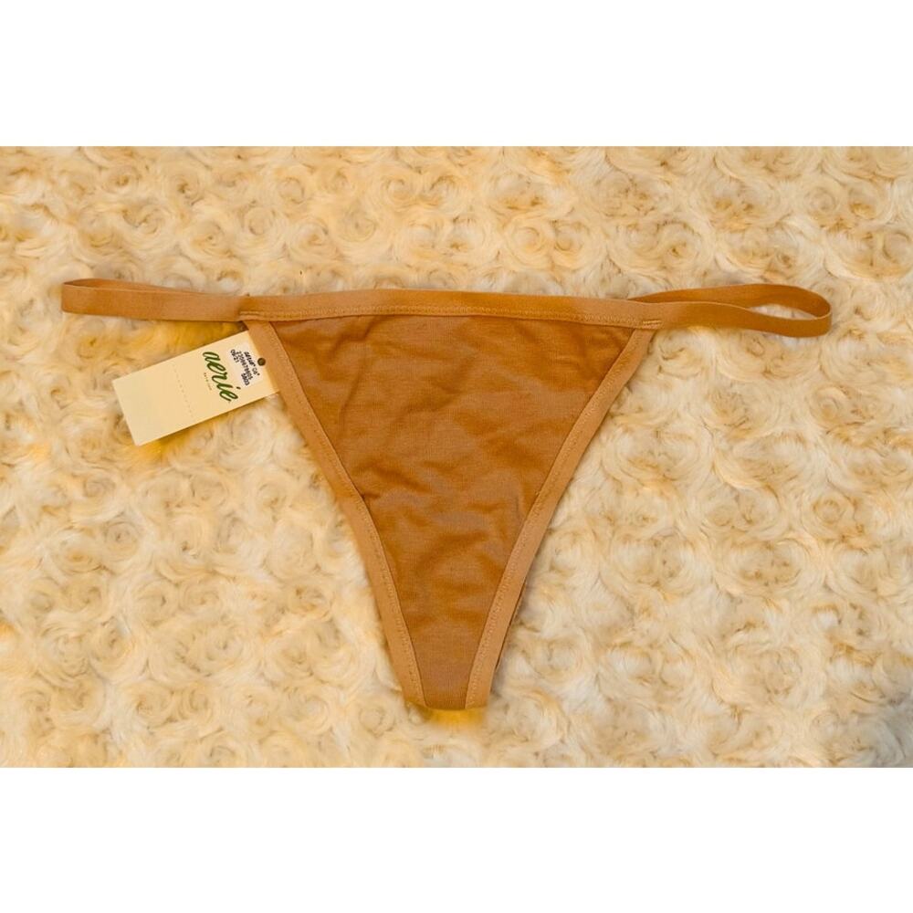 aerie nude beige string thong tanga lace cotton underwear panties undies S NEW
